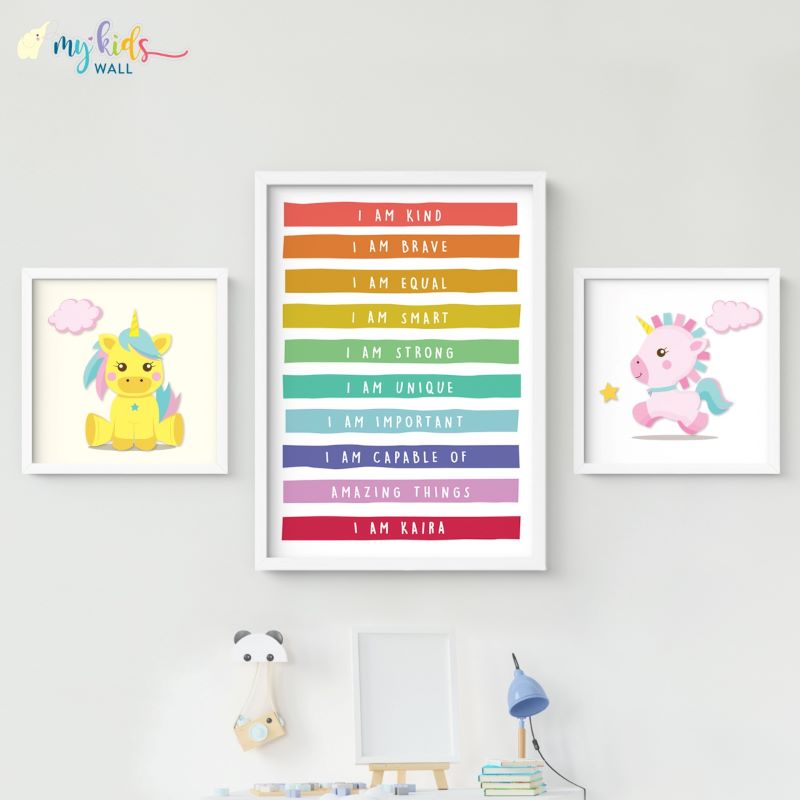 'Unicorn Positive Affirmations' Personalised Wall Art (Framed)