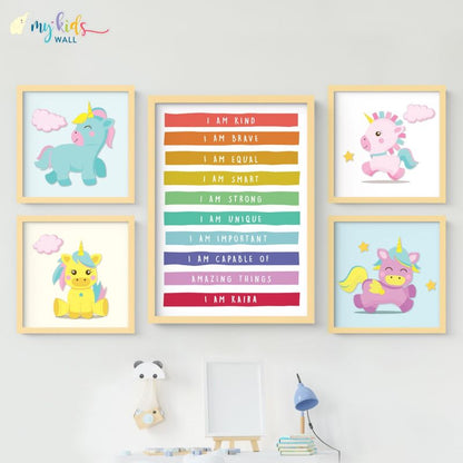 Unicorn Positive Affirmations Personalised Wall Art (Framed)