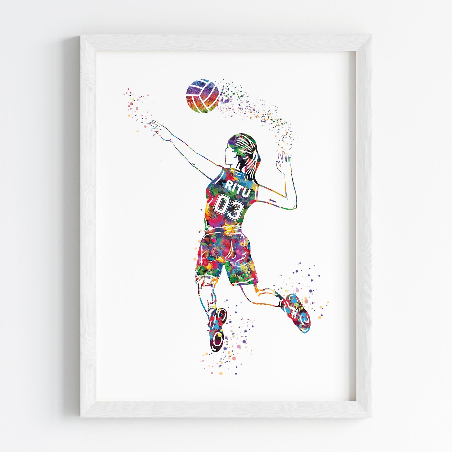 Volleyball Player Girl Personalised Wall Art (Framed)