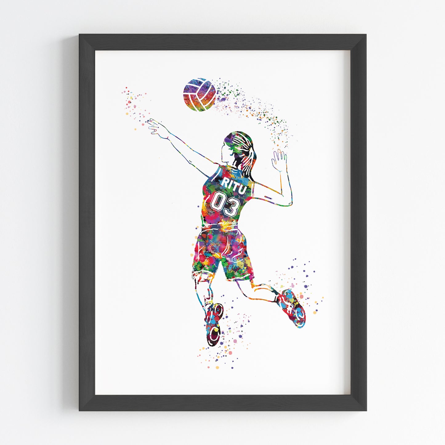 Volleyball Player Girl Personalised Wall Art (Framed)