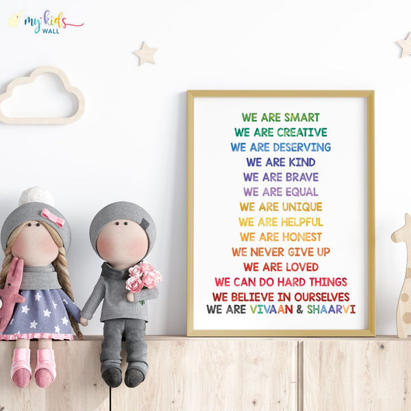 Load image into Gallery viewer, &#39;Positive Affirmations for Siblings&#39; Personalized Watercolor Wall Art (Framed)
