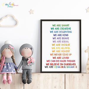'Positive Affirmations for Siblings' Personalized Watercolor Wall Art (Framed)