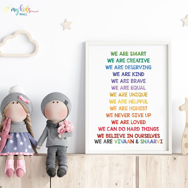 Load image into Gallery viewer, &#39;Positive Affirmations for Siblings&#39; Personalized Watercolor Wall Art (Framed)
