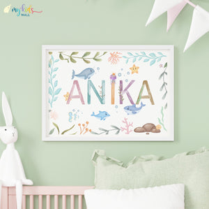 'Watercolor Themed Name' Personalised Wall Art (Framed)