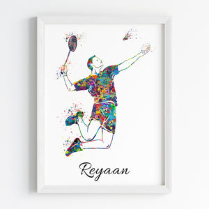 'Badminton Player' Personalised Wall Art (Framed)