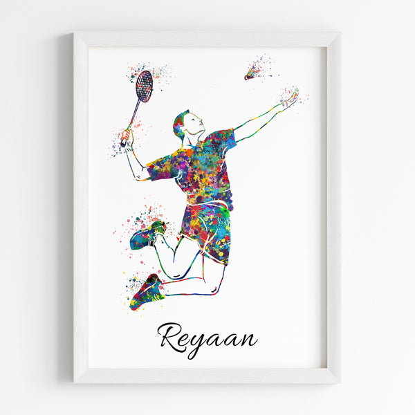 Load image into Gallery viewer, &#39;Badminton Player&#39; Personalised Wall Art (Framed)
