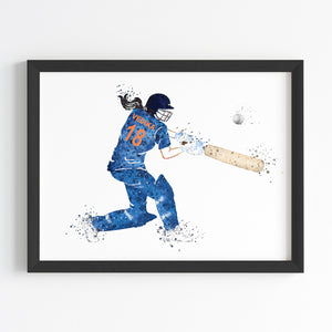 'Cricket Player' Girl Personalised Wall Art (Framed)