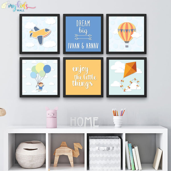 Load image into Gallery viewer, &#39;Dream Big, Enjoy Little Things&#39; Siblings Wall Art (Framed Set of 6)
