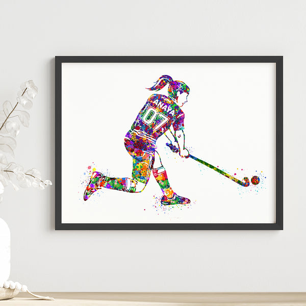 Load image into Gallery viewer, &#39;Hockey Player&#39; Girl Personalised Wall Art (Framed)
