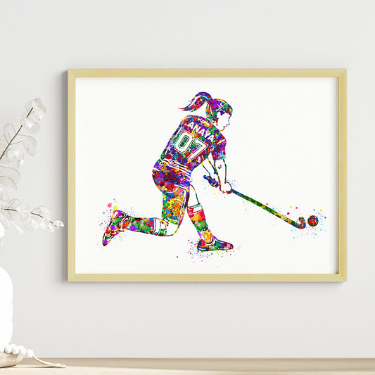 Hockey Player Girl Personalised Wall Art (Framed)