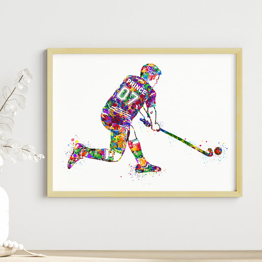 Hockey Player Personalised Wall Art (Framed)