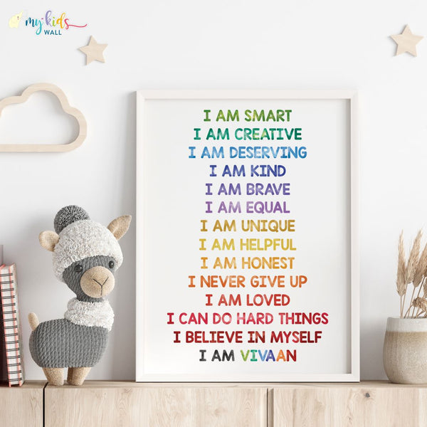 Load image into Gallery viewer, &#39;Daily Positive Affirmations&#39; Watercolor Personalized Wall Art (Framed)
