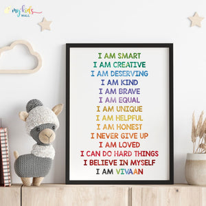'Daily Positive Affirmations' Watercolor Personalized Wall Art (Framed)