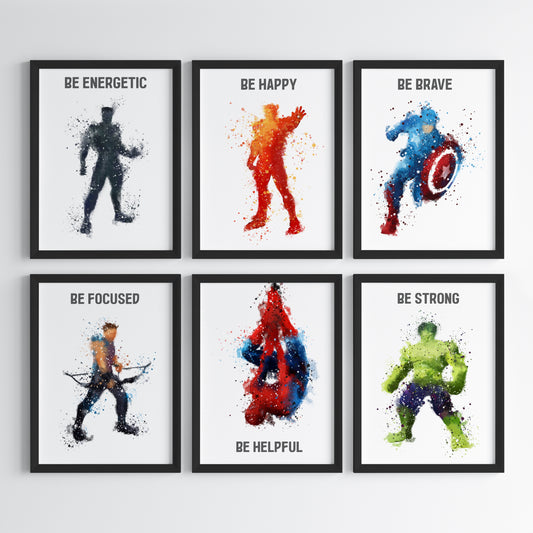 Marvellous Superheroes Watercolor Wall Art (Framed)